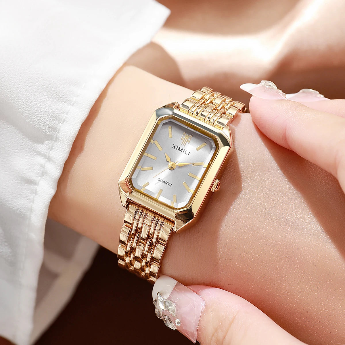 Luxury Women’s Stainless Steel Watch – Elegant Rectangle Quartz