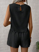 Your Perfect Summer Set: Stylish Solid Color Top & Shorts for Vacation and Leisure Days