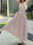 2026 Casual Spaghetti Strap Dresses For Ladies A-line Dress Vestido For Woman Temperament Striped Slim Pleated Off Shoulder Chic