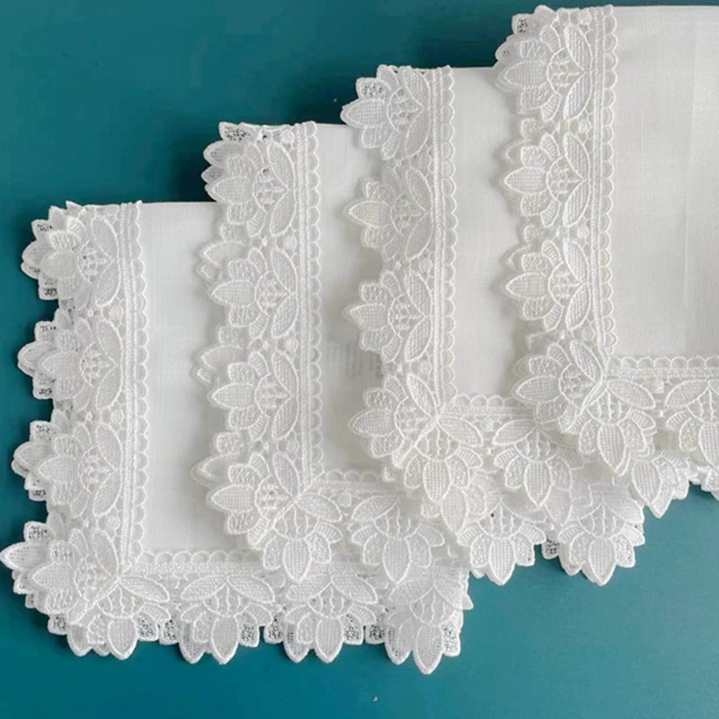 6pcs Elegant White Linen Hemstitch Napkins – European Style Table Decor at an Affordable Price