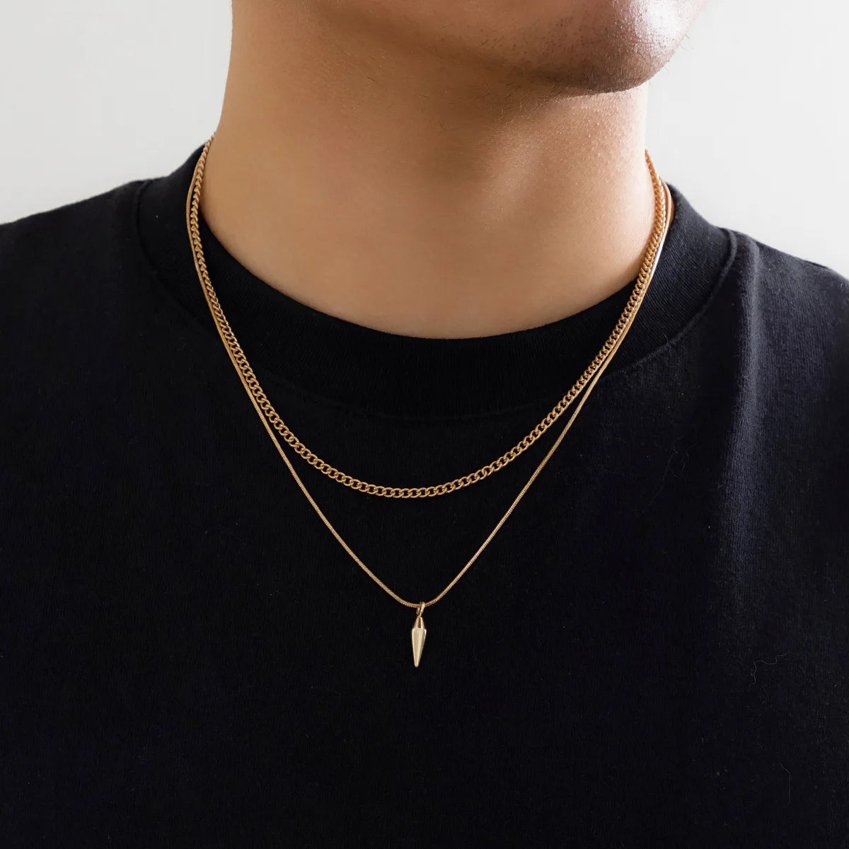 2-in-1 Men's Necklace Set – Thin Chain + Rivet Pendant in Stainless Steel