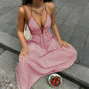 2026 Summer New Style Deep V-neck Striped Beach Dress, Sexy Backless Sleeveless Neckline Long Dress