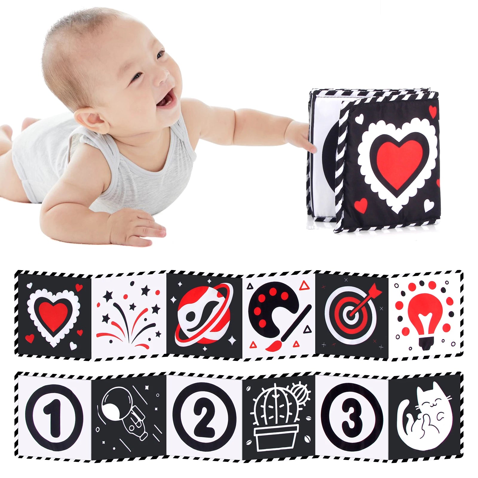 High-Contrast Cloth Book – Black & White Sensory Toy for Babies (0–36 Months)
