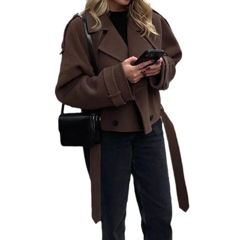 2024 Autumn/Winter Women's Woolen Jacket Unique Streetwear Long Sleeve Button-Up Coat For Cold Weather Scenic Area Tourism