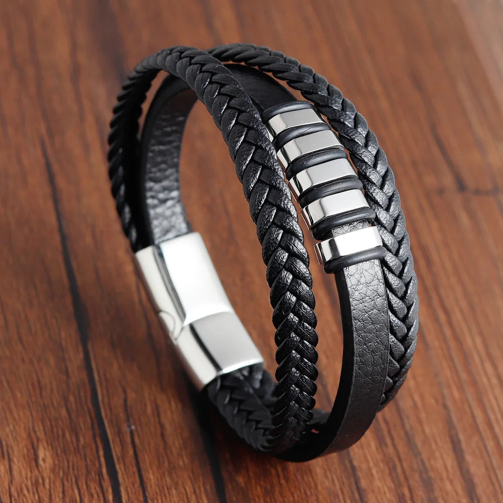 Modern Men’s Magnetic Leather Rope Bracelet – Stylish & Durable