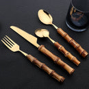 24-Piece Bamboo Handle Cutlery Set – Eco-Friendly Stainless Steel Dinnerware