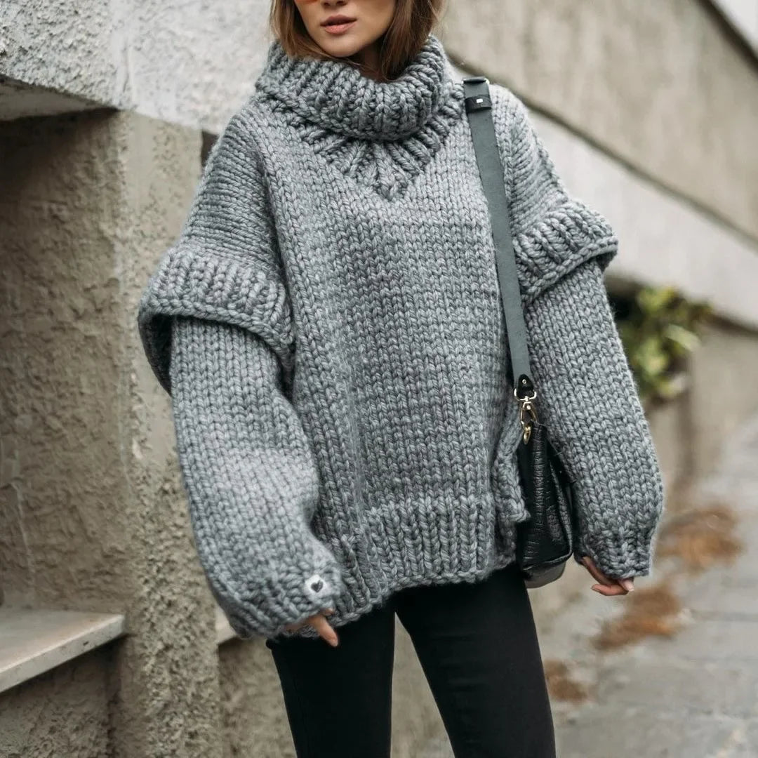 Hot Sale Of The Season Women's Oversized Long Sleeve Knitted Sweater Thick Winter Style Crew Neck Coarse Texture Cross-Border Ne