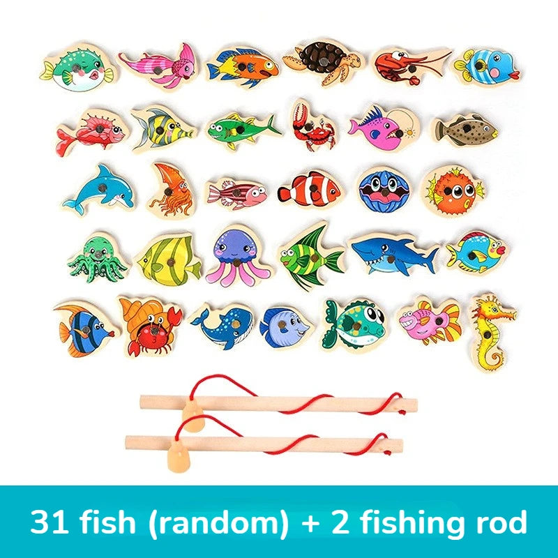 Montessori Wooden Magnetic Fishing Toy – Marine Life Cognition for Parent-Child Play