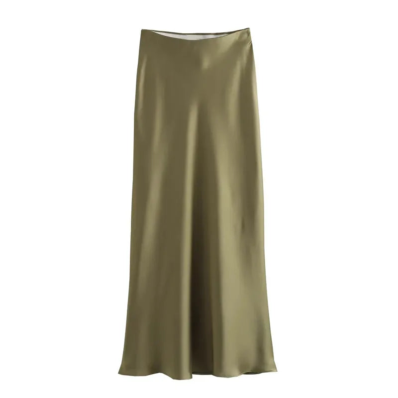 High Waist Satin Midi Skirt – Elegance and Comfort