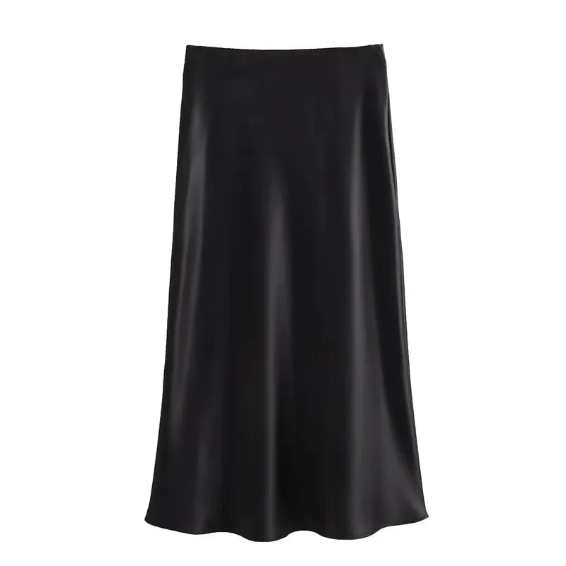 High Waist Satin Midi Skirt – Elegance and Comfort