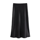 Saia midi de cetim de cintura subida – Elegância e conforto
