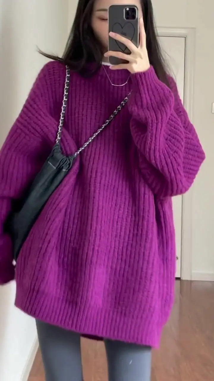 Stylish O-Neck Solid Color Knitted Loose Korean Sweaters Women's Clothing 2022 Autumn New Casual Pullovers All-match Warm Tops