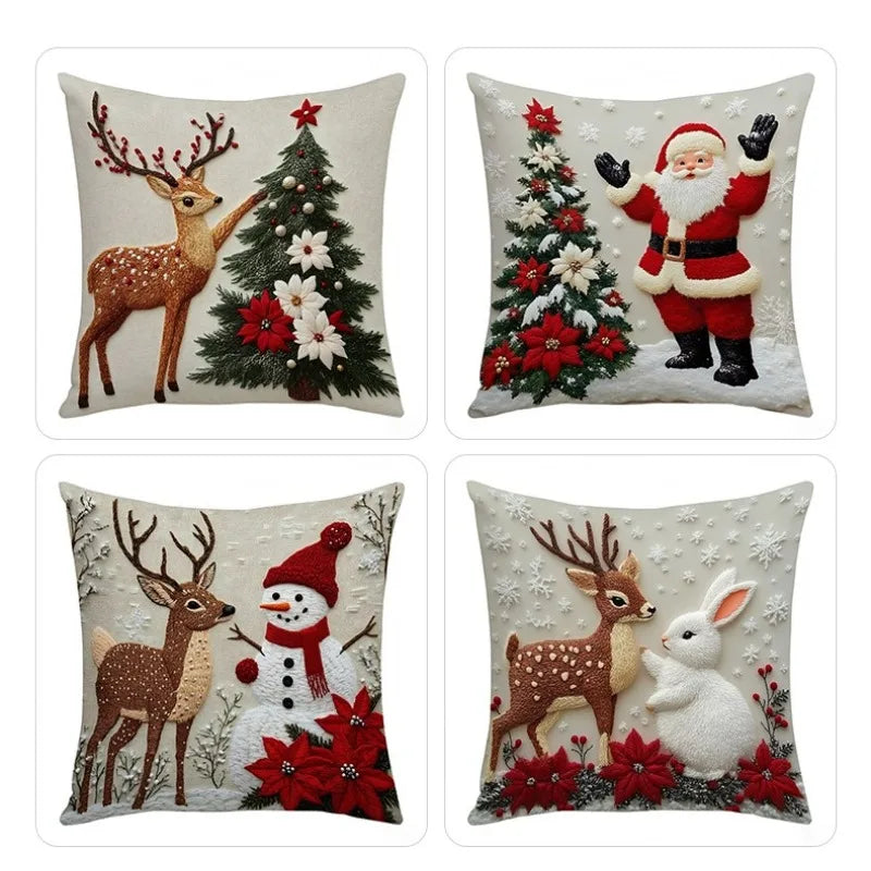 Home Decoration Rich Styles Christmas Throw Pillowcase Sofa Linen Pillowcase Soft Comfortable Cute Holiday Pillowcase 4PCS
