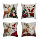 Conjunto de 4 capas de almofada de Natal bordadas em linho e algodão