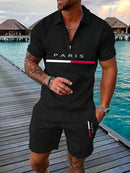 Conjunto casual de luxo para homem com camisa de manga curta com fecho.