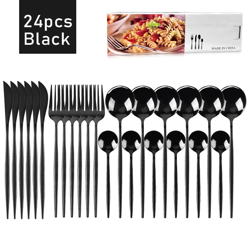 24-Piece Stainless Steel Cutlery Set – Elegant Tableware for 6
