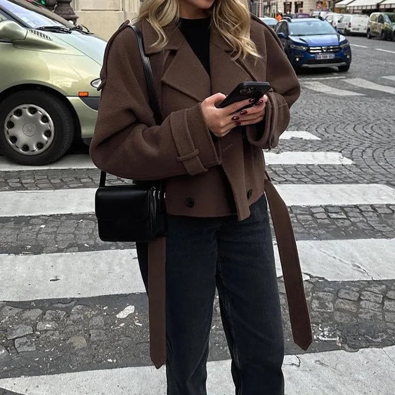 2024 Autumn/Winter Women's Woolen Jacket Unique Streetwear Long Sleeve Button-Up Coat For Cold Weather Scenic Area Tourism