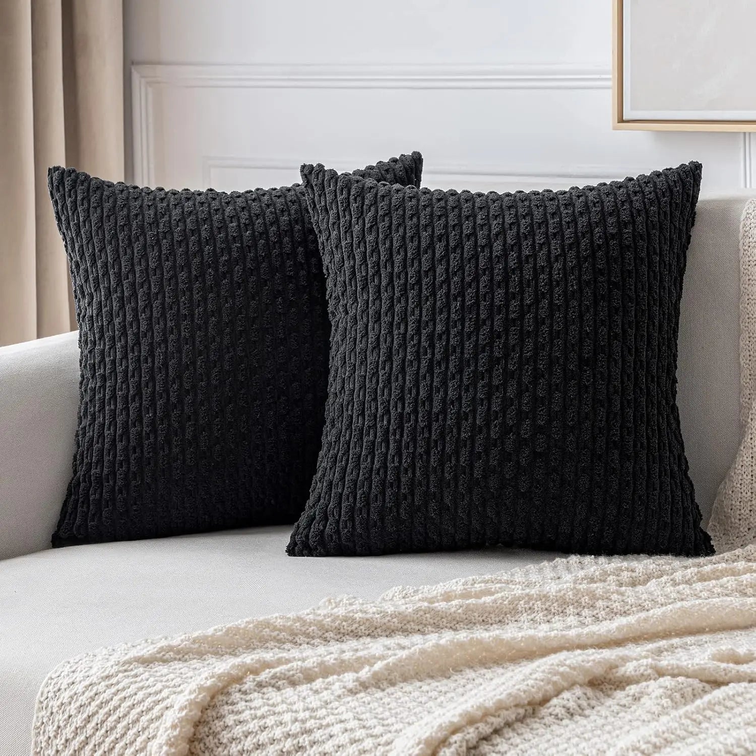 Boho Fall Corduroy Striped Pillow Cover – Soft & Cozy Farmhouse Vibes