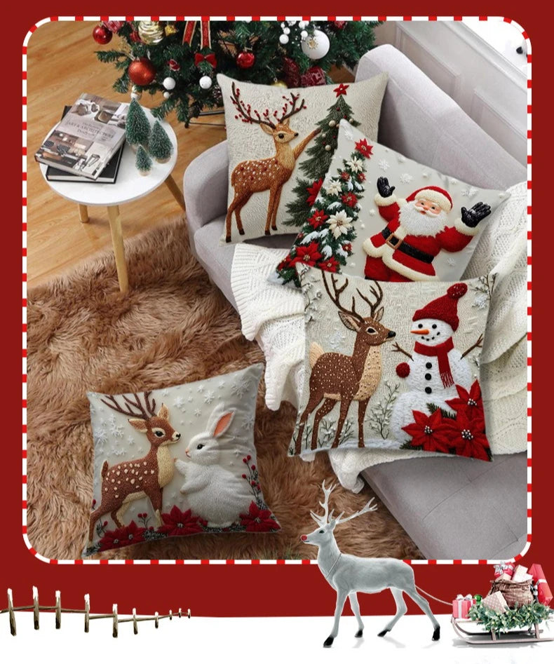Home Decoration Rich Styles Christmas Throw Pillowcase Sofa Linen Pillowcase Soft Comfortable Cute Holiday Pillowcase 4PCS
