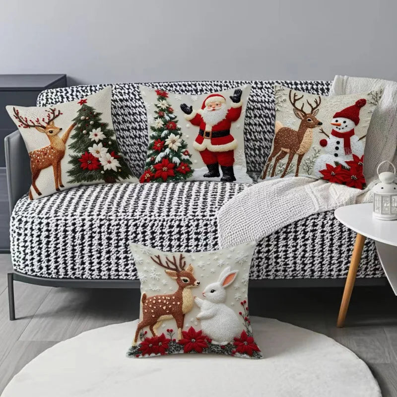 Home Decoration Rich Styles Christmas Throw Pillowcase Sofa Linen Pillowcase Soft Comfortable Cute Holiday Pillowcase 4PCS