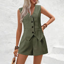 Conjunto elegante de verão para mulher – Regata sem mangas + Calções de cintura subida