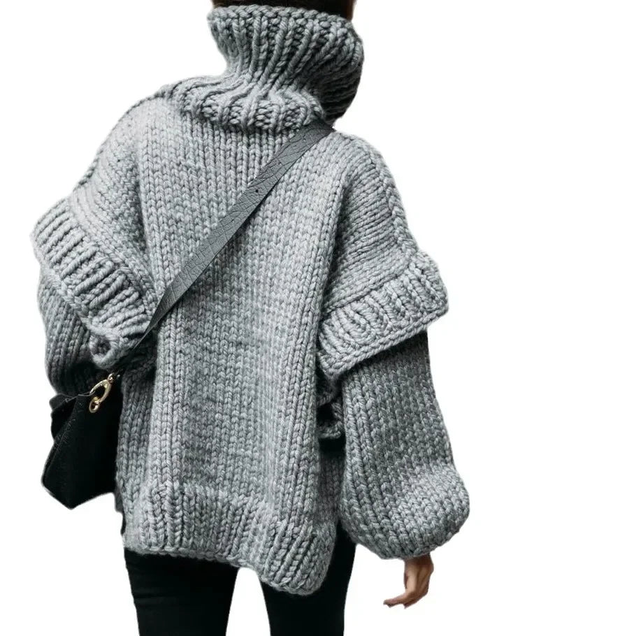 Hot Sale Of The Season Women's Oversized Long Sleeve Knitted Sweater Thick Winter Style Crew Neck Coarse Texture Cross-Border Ne