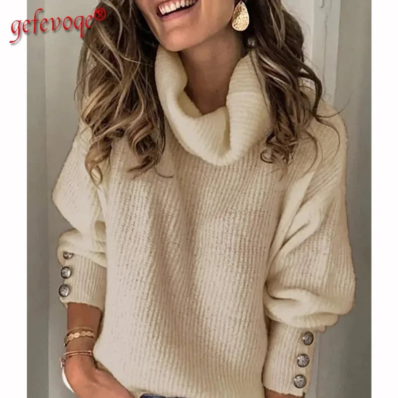 Autumn Winter New Solid Color Casual Fashion Loose Sweaters Women Long Sleeve High Collar Street Sweatshirt Pullover Top Female