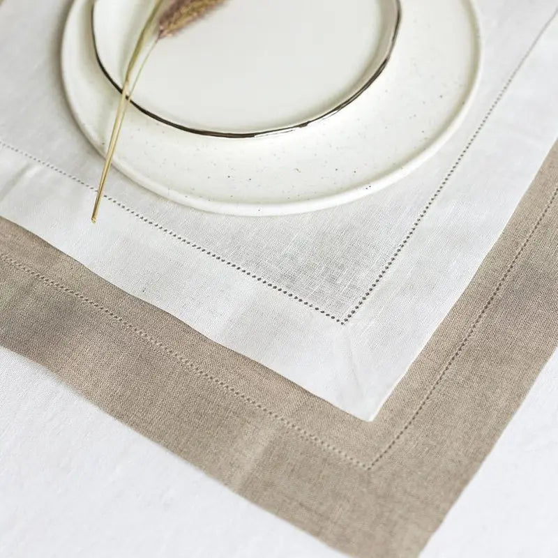6pcs Elegant White Linen Hemstitch Napkins – European Style Table Decor at an Affordable Price