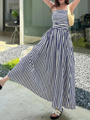 2026 Casual Spaghetti Strap Dresses For Ladies A-line Dress Vestido For Woman Temperament Striped Slim Pleated Off Shoulder Chic