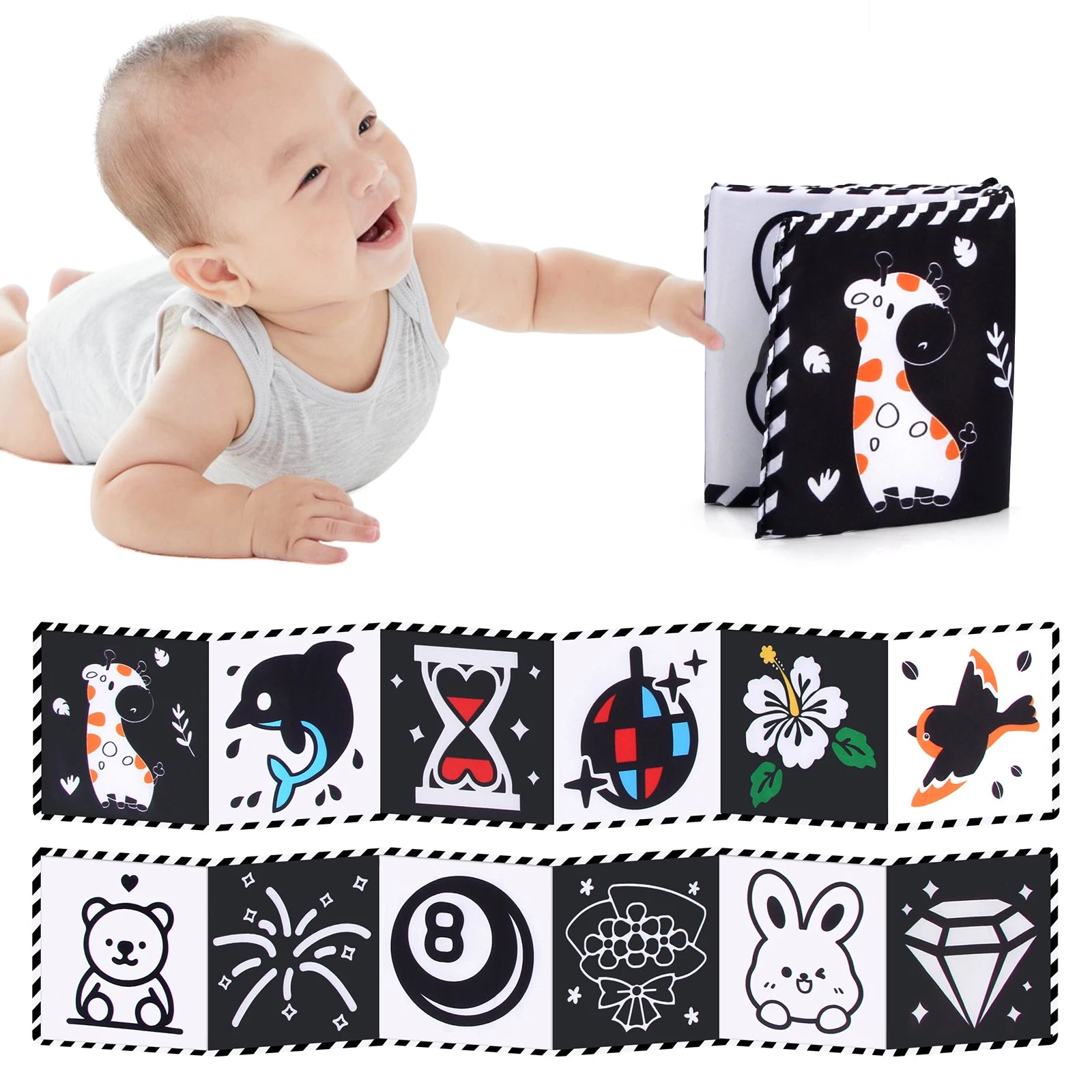 High-Contrast Cloth Book – Black & White Sensory Toy for Babies (0–36 Months)
