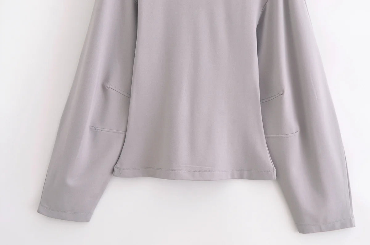 HH Women's 2-Piece Set Fashion Slimming Double-Sided Fabric Round Neck Long-Sleeve Top+Elegant Stretch Casual Wide Leg Pants