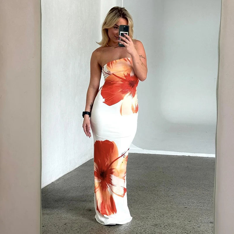 Floral Strapless Long Dress – Summer 2025