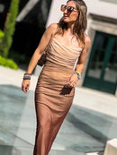 Vestido midi plissado tie-dye para mulher