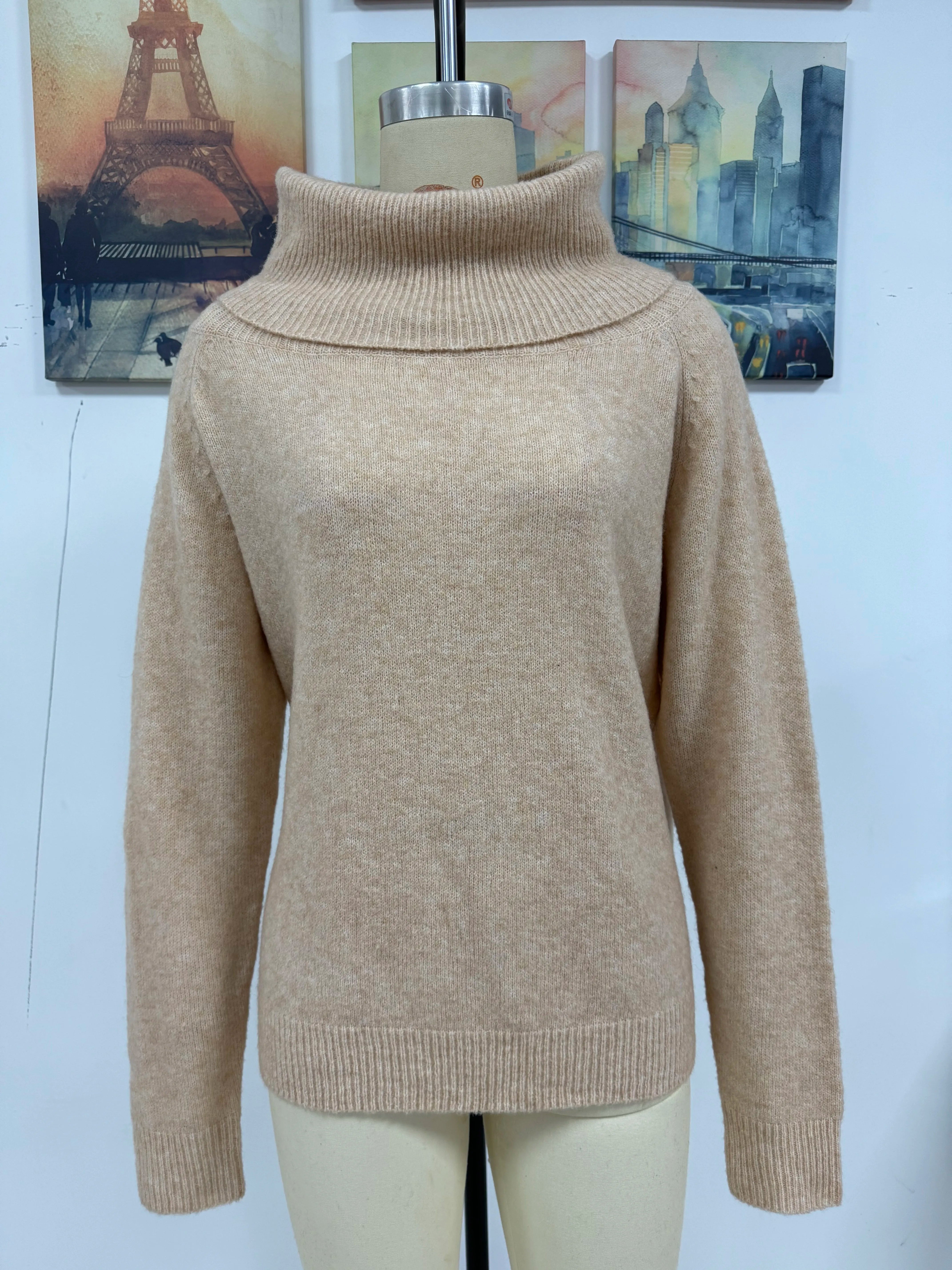 Women Sweater 2024 Winter Casual Heaps Collar Knitted Solid Long Sleeve Pullover Ladies Autumn Trend Warm Off Shoulder Jumpers