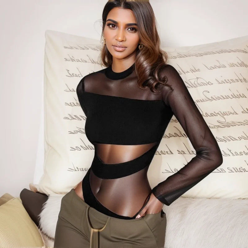 Sexy Cut-Out Hollow Mesh Bodysuit