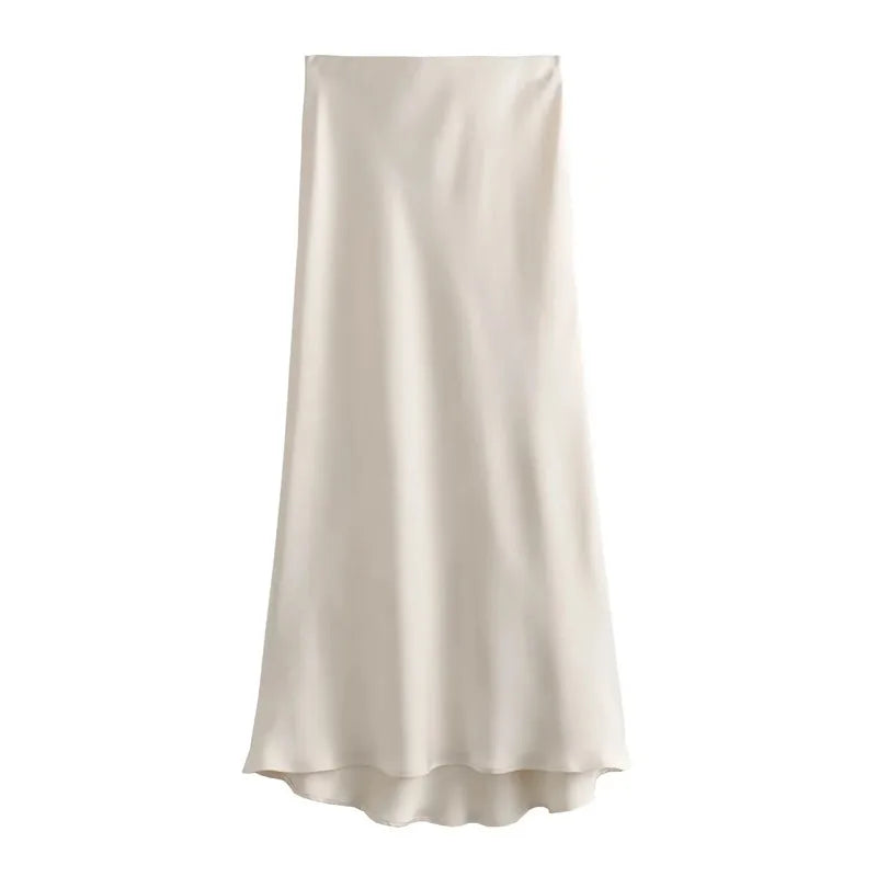 High Waist Satin Midi Skirt – Elegance and Comfort