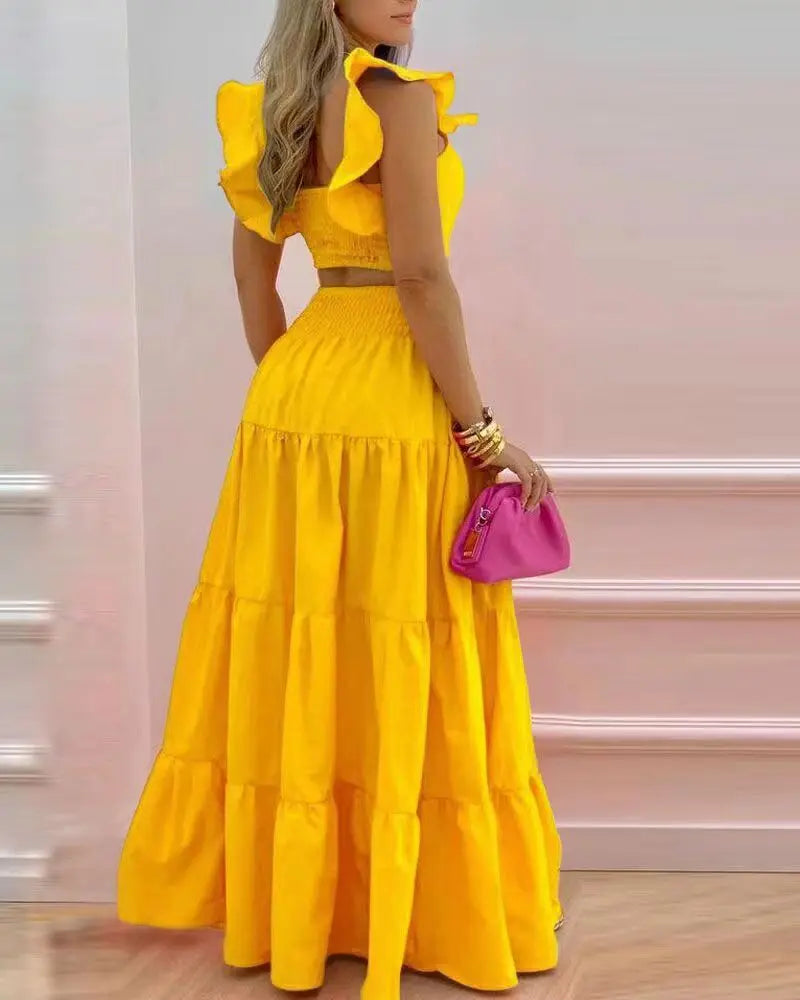 Women's 2-Piece Set – Crop Top + Maxi Skirt – Elegant Casual Outfit
