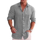 Men’s Cotton Linen Long Sleeve Shirt – Casual Solid Color, Plus Size, Spring/Autumn Wear