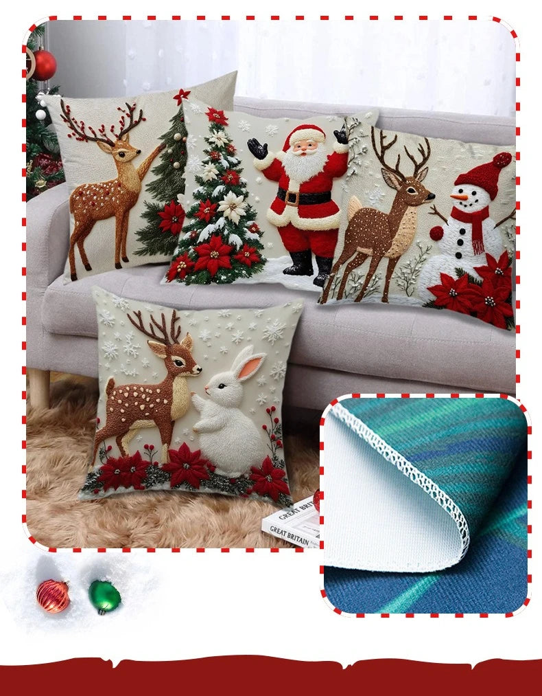 Home Decoration Rich Styles Christmas Throw Pillowcase Sofa Linen Pillowcase Soft Comfortable Cute Holiday Pillowcase 4PCS