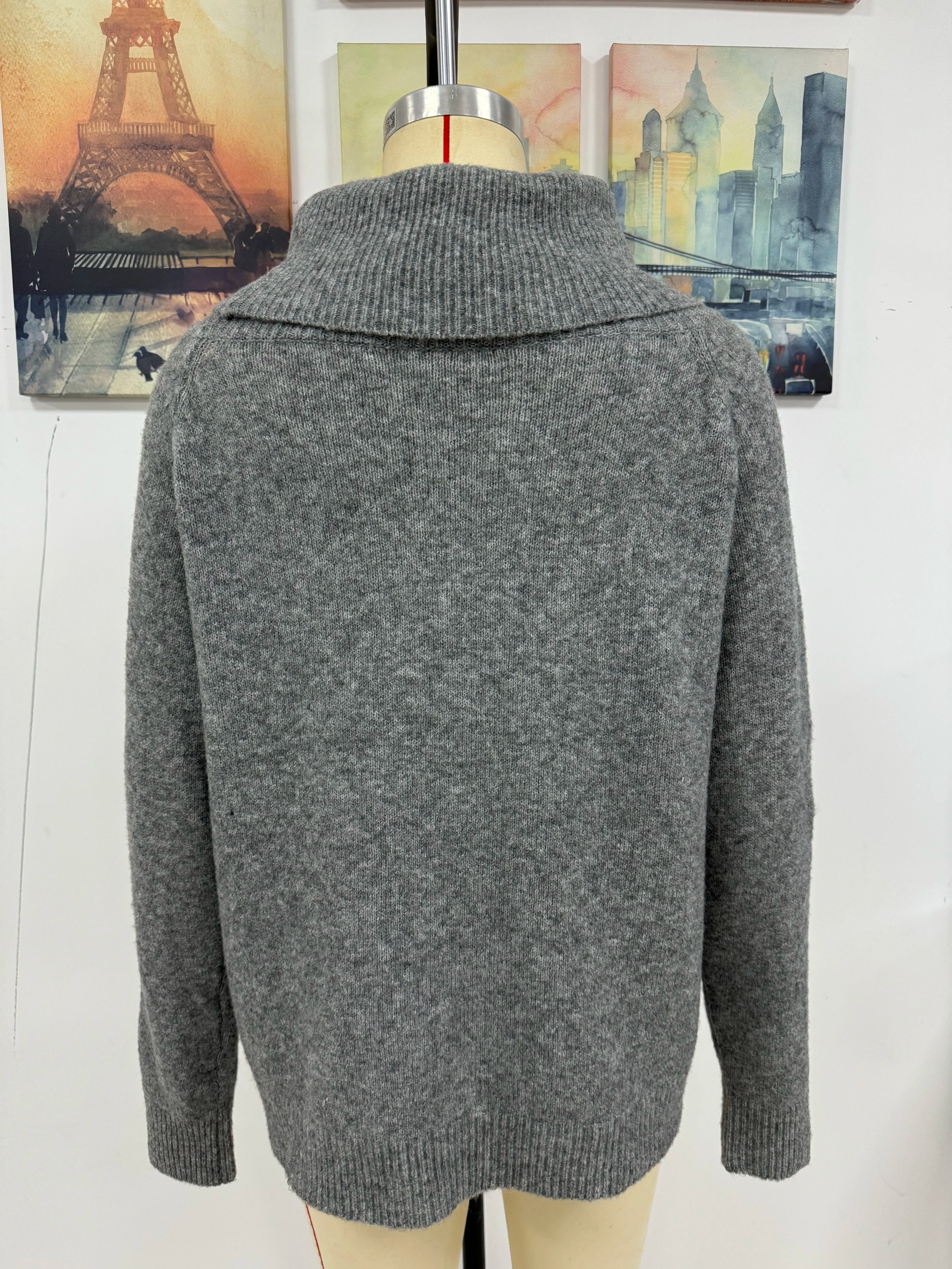 Women Sweater 2024 Winter Casual Heaps Collar Knitted Solid Long Sleeve Pullover Ladies Autumn Trend Warm Off Shoulder Jumpers