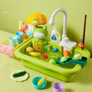 Conjunto de lava-loiça de cozinha infantil com máquina de lavar loiça elétrica – Brinquedo para brincar com água e cozinhar faz de conta