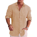 Men’s Cotton Linen Long Sleeve Shirt – Casual Solid Color, Plus Size, Spring/Autumn Wear