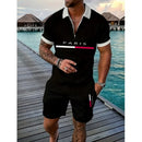 Conjunto casual de luxo para homem com camisa de manga curta com fecho.