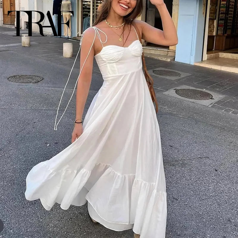 White Midi Dress with Ruffles