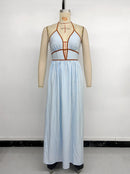 2026 Summer New Style Deep V-neck Striped Beach Dress, Sexy Backless Sleeveless Neckline Long Dress