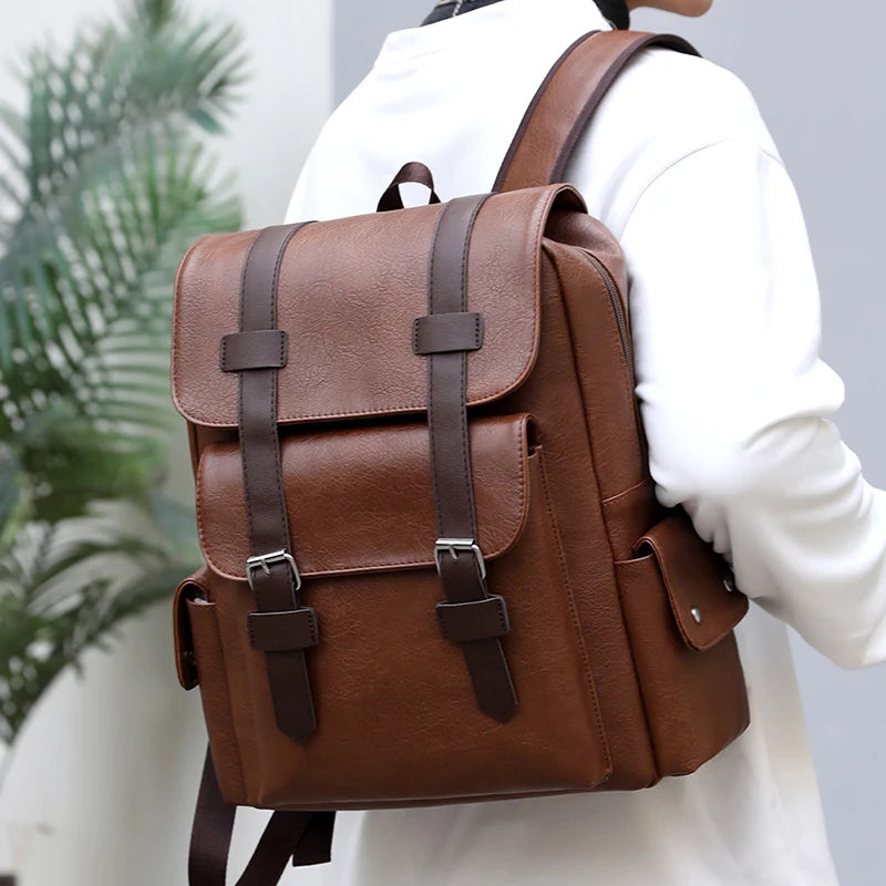 Men's PU Leather Backpack – Spacious, Durable, and Stylish!