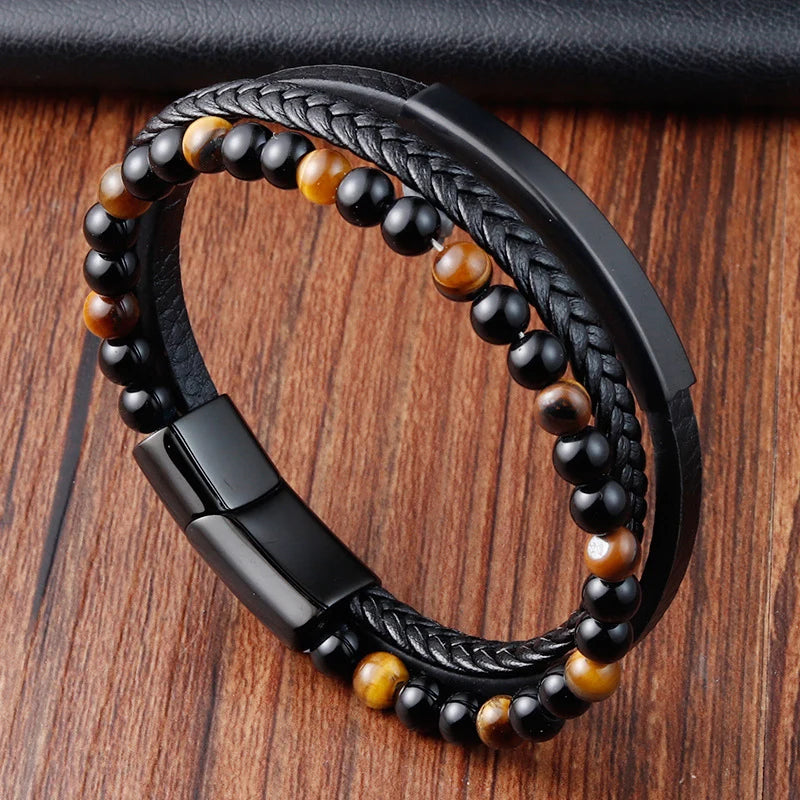 Modern Men’s Magnetic Leather Rope Bracelet – Stylish & Durable