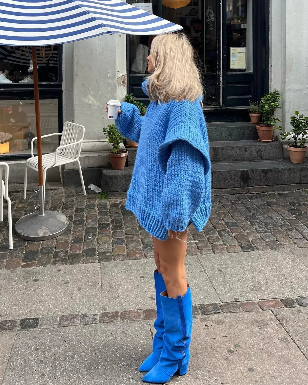 Hot Sale Of The Season Women's Oversized Long Sleeve Knitted Sweater Thick Winter Style Crew Neck Coarse Texture Cross-Border Ne