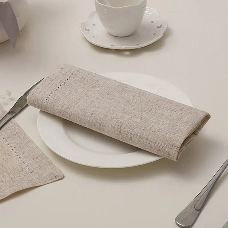 6pcs Elegant White Linen Hemstitch Napkins – European Style Table Decor at an Affordable Price