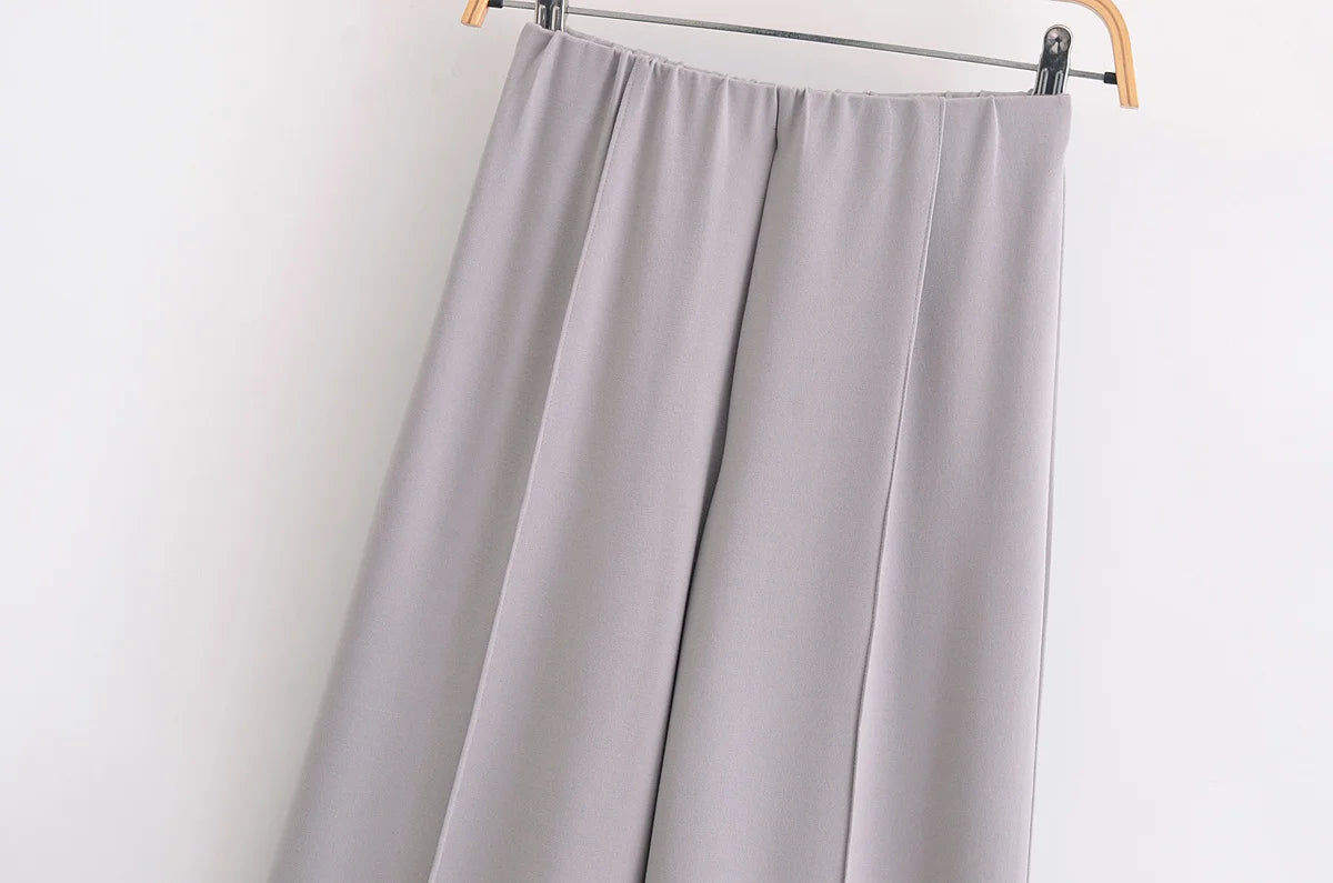 HH Women's 2-Piece Set Fashion Slimming Double-Sided Fabric Round Neck Long-Sleeve Top+Elegant Stretch Casual Wide Leg Pants